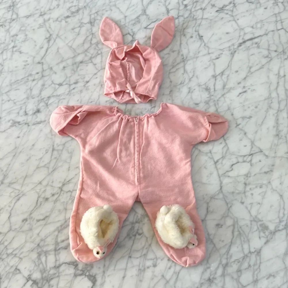 Handmade Infant Doll Bunny Ear Tail Outfit Hat Slippers